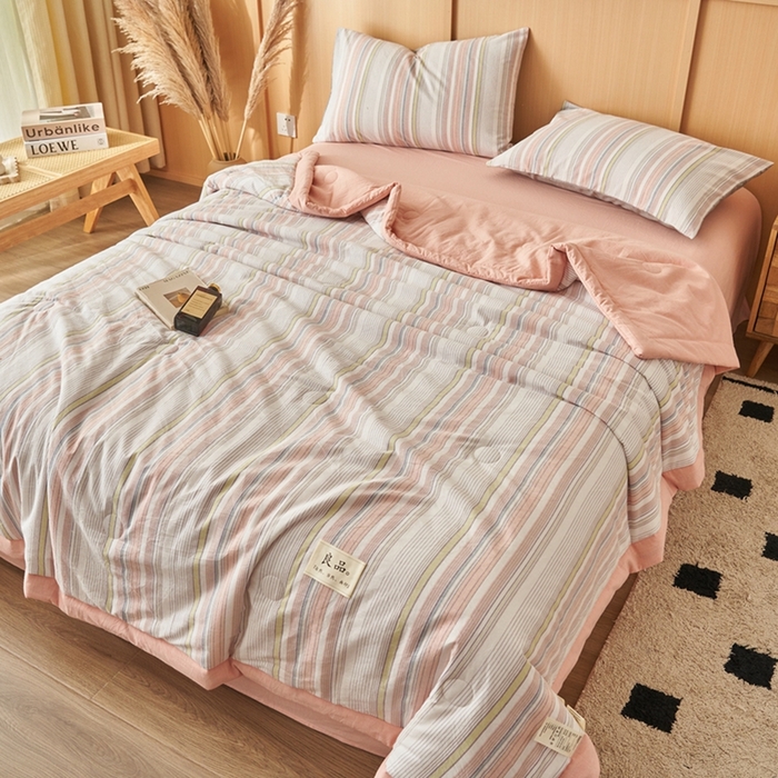 91家纺网 家纺一手货源 找家纺 简如 2026新款全棉纯棉色织水洗棉棉花空调被夏凉被 沐妍-粉