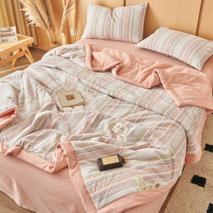 91家纺网 家纺一手货源 找家纺 简如 2026新款全棉纯棉色织水洗棉棉花空调被夏凉被 沐妍-粉