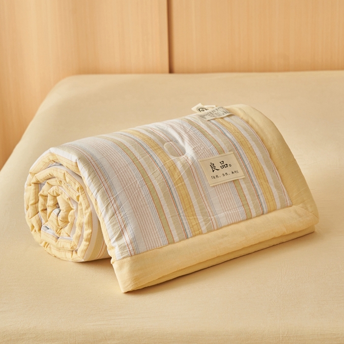 91家纺网 家纺一手货源 找家纺 简如 2026新款全棉纯棉色织水洗棉棉花空调被夏凉被 沐妍-黄