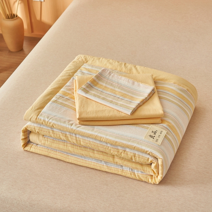 91家纺网 家纺一手货源 找家纺 简如 2026新款全棉纯棉色织水洗棉棉花空调被夏凉被 沐妍-黄