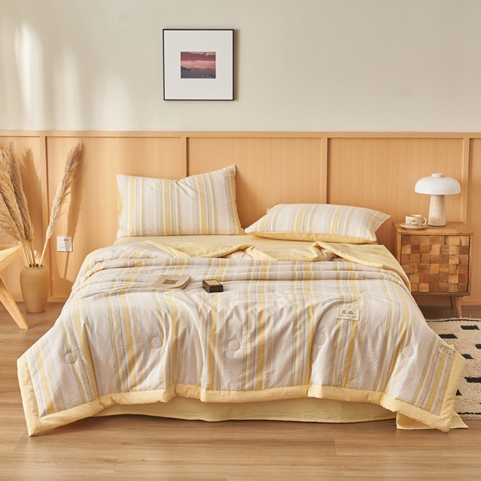 91家纺网 家纺一手货源 找家纺 简如 2026新款全棉纯棉色织水洗棉棉花空调被夏凉被 沐妍-黄