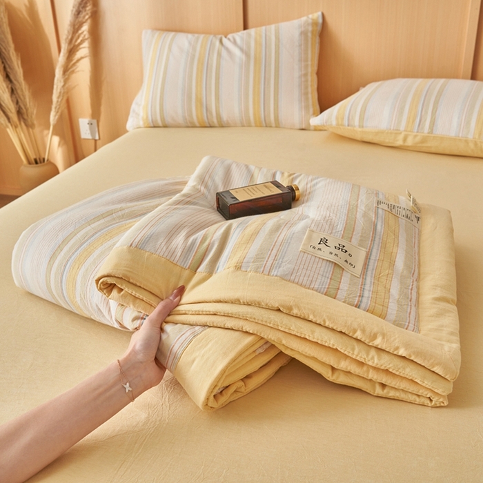 91家纺网 家纺一手货源 找家纺 简如 2026新款全棉纯棉色织水洗棉棉花空调被夏凉被 沐妍-黄
