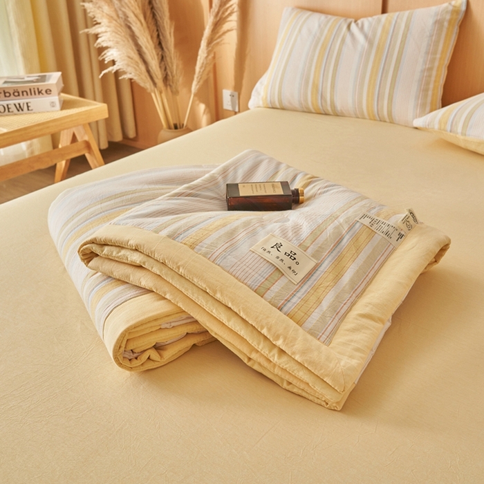 91家纺网 家纺一手货源 找家纺 简如 2026新款全棉纯棉色织水洗棉棉花空调被夏凉被 沐妍-黄