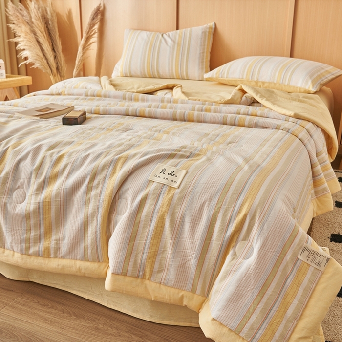 91家纺网 家纺一手货源 找家纺 简如 2026新款全棉纯棉色织水洗棉棉花空调被夏凉被 沐妍-黄