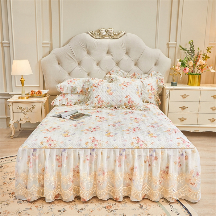 宜凡家纺 2026新款莱赛尔印花夹棉单床裙床裙三件套 海棠听风