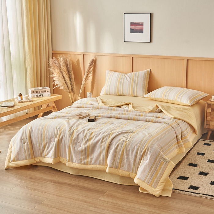 91家纺网 家纺一手货源 找家纺 简如 2026新款全棉纯棉色织水洗棉棉花空调被夏凉被 沐妍-黄