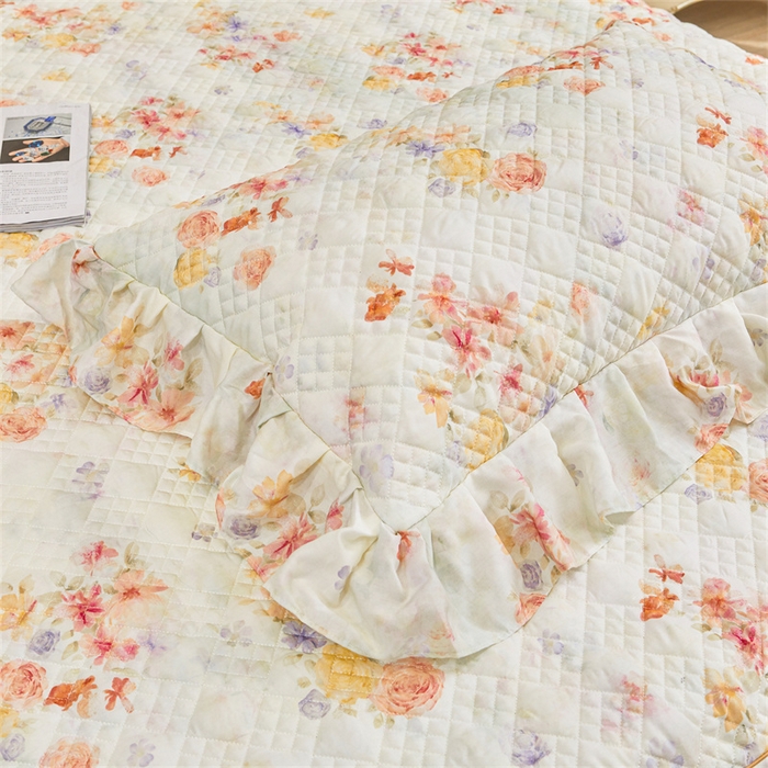 91家纺网 家纺一手货源 找家纺 宜凡家纺 2026新款莱赛尔印花夹棉单床裙床裙三件套 海棠听风