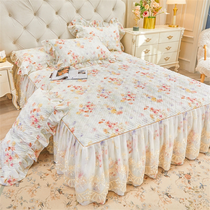 91家纺网 家纺一手货源 找家纺 宜凡家纺 2026新款莱赛尔印花夹棉单床裙床裙三件套 海棠听风