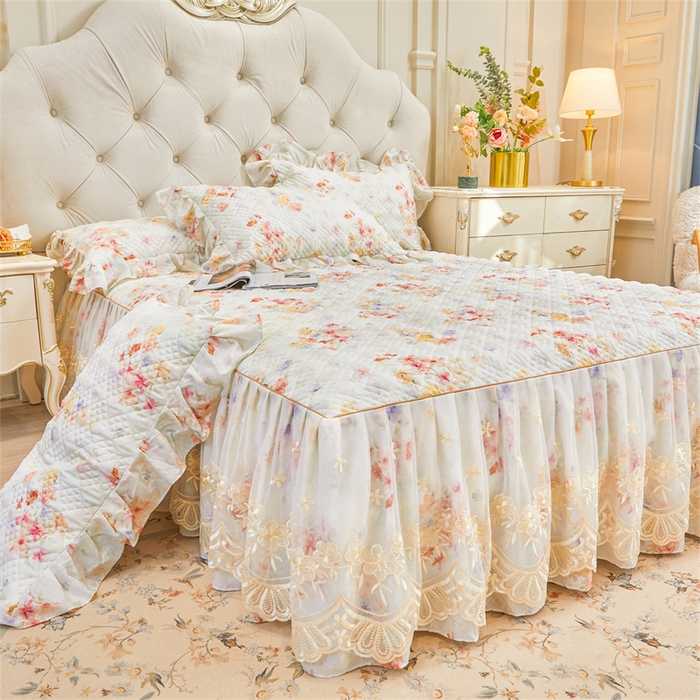 91家纺网 家纺一手货源 找家纺 宜凡家纺 2026新款莱赛尔印花夹棉单床裙床裙三件套 海棠听风