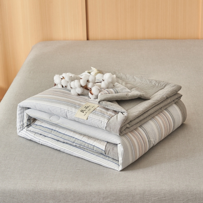 91家纺网 家纺一手货源 找家纺 简如 2026新款全棉纯棉色织水洗棉棉花空调被夏凉被 沐妍-灰