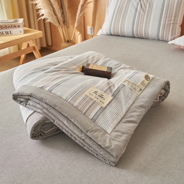 91家纺网 家纺一手货源 找家纺 简如 2026新款全棉纯棉色织水洗棉棉花空调被夏凉被 沐妍-灰