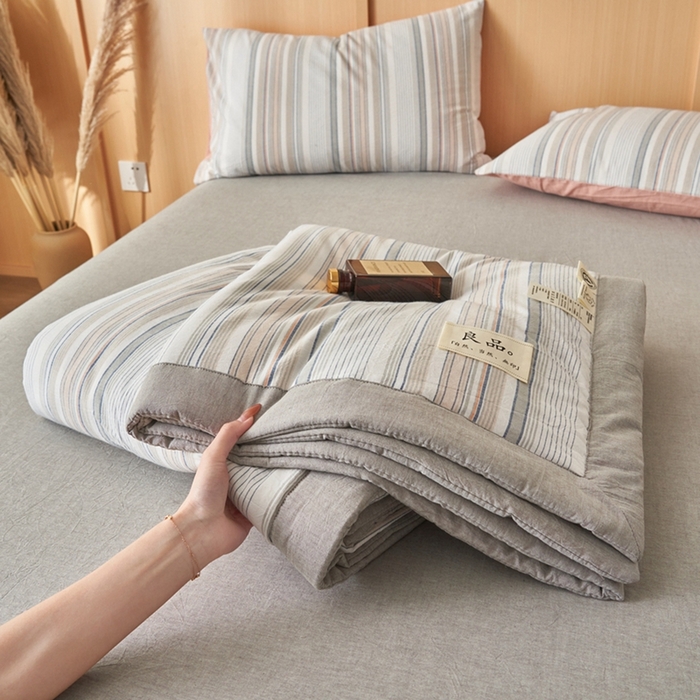 91家纺网 家纺一手货源 找家纺 简如 2026新款全棉纯棉色织水洗棉棉花空调被夏凉被 沐妍-灰