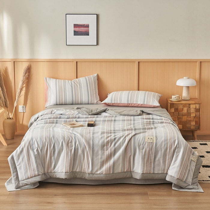 91家纺网 家纺一手货源 找家纺 简如 2026新款全棉纯棉色织水洗棉棉花空调被夏凉被 沐妍-灰