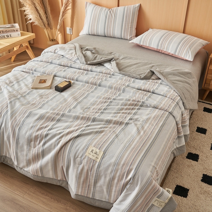 91家纺网 家纺一手货源 找家纺 简如 2026新款全棉纯棉色织水洗棉棉花空调被夏凉被 沐妍-灰