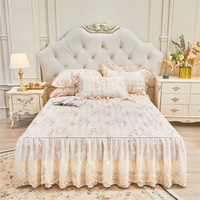 宜凡家纺 2026新款莱赛尔印花夹棉单床裙床裙三件套 兰枝玉树