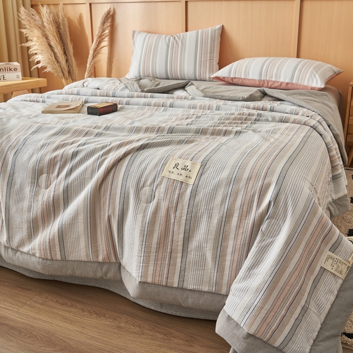 91家纺网 家纺一手货源 找家纺 简如 2026新款全棉纯棉色织水洗棉棉花空调被夏凉被 沐妍-灰