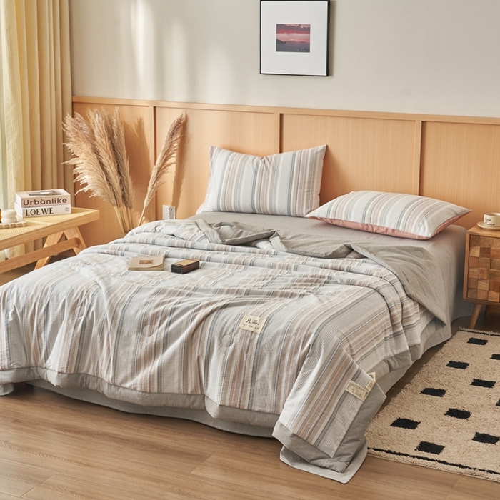 91家纺网 家纺一手货源 找家纺 简如 2026新款全棉纯棉色织水洗棉棉花空调被夏凉被 沐妍-灰