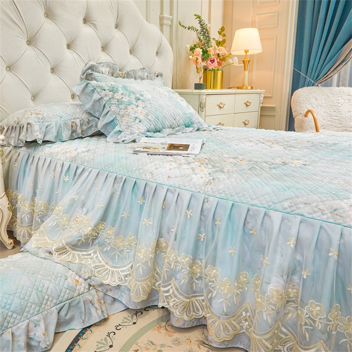 91家纺网 家纺一手货源 找家纺 宜凡家纺 2026新款莱赛尔印花夹棉单床裙床裙三件套 蓝铃风语