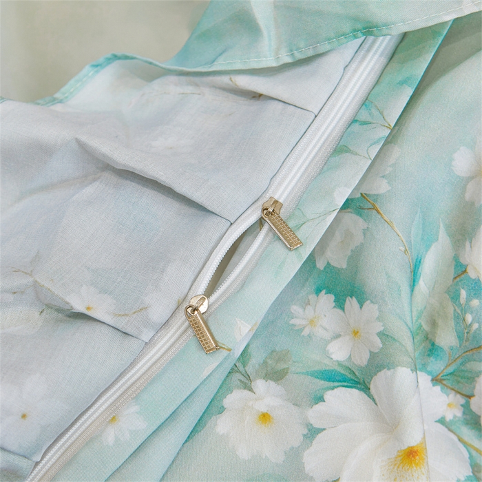 91家纺网 家纺一手货源 找家纺 宜凡家纺 2026新款莱赛尔印花夹棉单床裙床裙三件套 蓝铃风语