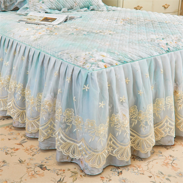 91家纺网 家纺一手货源 找家纺 宜凡家纺 2026新款莱赛尔印花夹棉单床裙床裙三件套 蓝铃风语