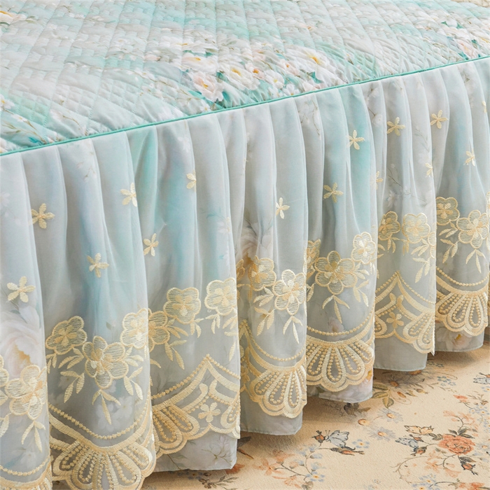 91家纺网 家纺一手货源 找家纺 宜凡家纺 2026新款莱赛尔印花夹棉单床裙床裙三件套 蓝铃风语