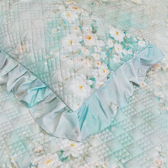 91家纺网 家纺一手货源 找家纺 宜凡家纺 2026新款莱赛尔印花夹棉单床裙床裙三件套 蓝铃风语