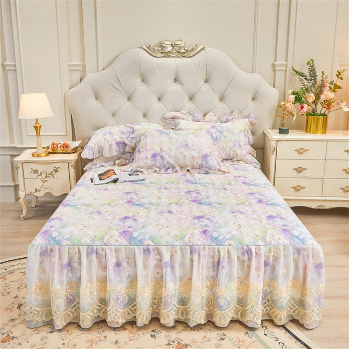 宜凡家纺 2026新款莱赛尔印花夹棉单床裙床裙三件套 鸢尾幽梦