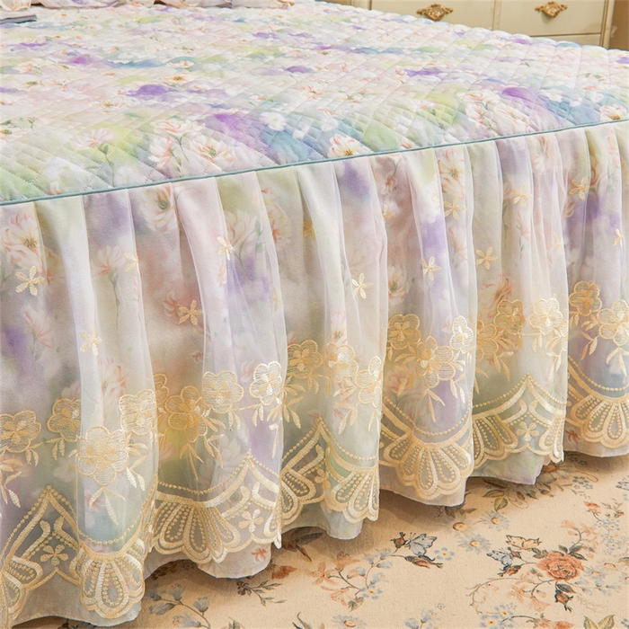 91家纺网 家纺一手货源 找家纺 宜凡家纺 2026新款莱赛尔印花夹棉单床裙床裙三件套 鸢尾幽梦