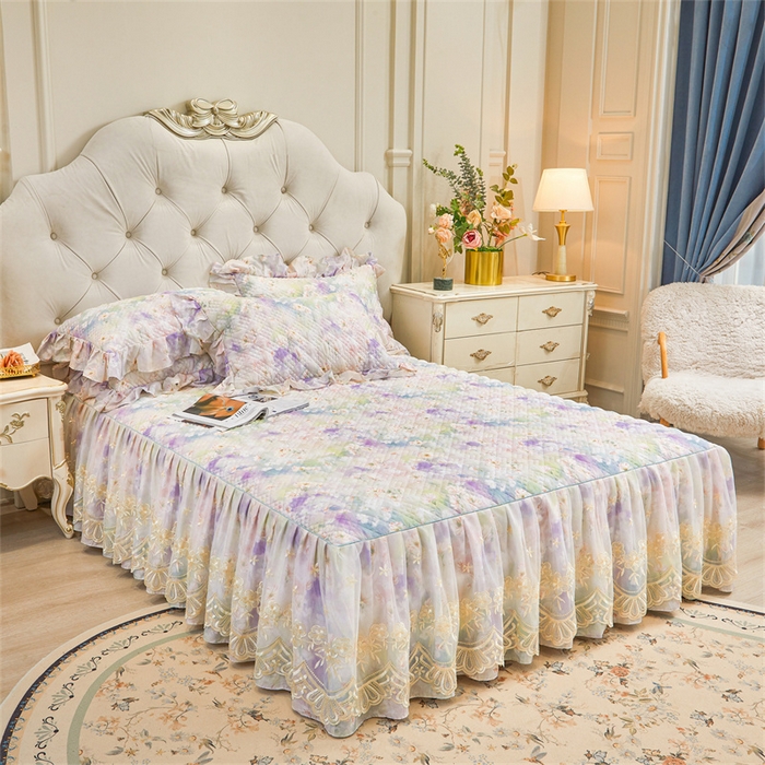 91家纺网 家纺一手货源 找家纺 宜凡家纺 2026新款莱赛尔印花夹棉单床裙床裙三件套 鸢尾幽梦