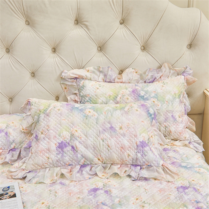 91家纺网 家纺一手货源 找家纺 宜凡家纺 2026新款莱赛尔印花夹棉单床裙床裙三件套 鸢尾幽梦