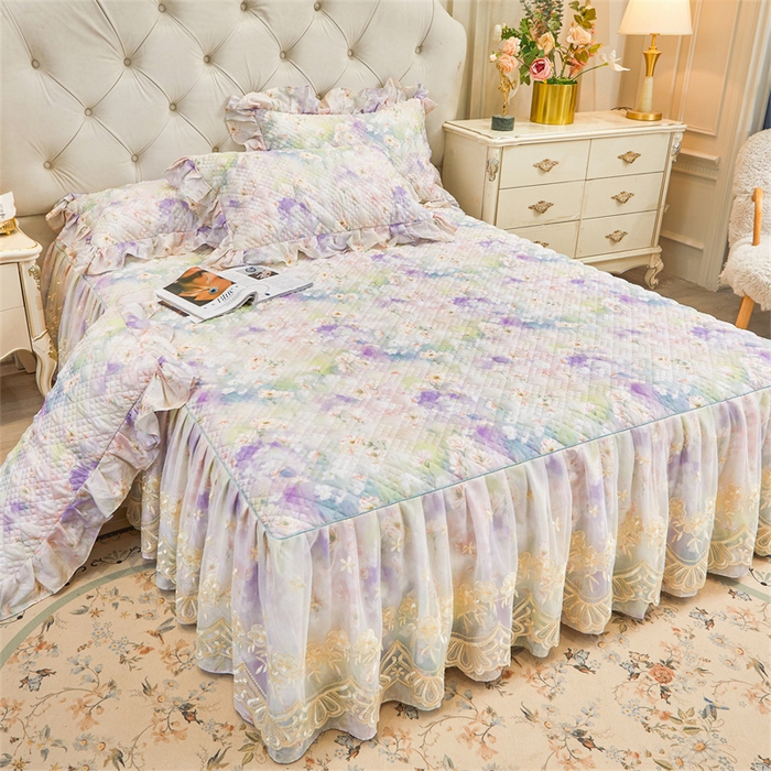 91家纺网 家纺一手货源 找家纺 宜凡家纺 2026新款莱赛尔印花夹棉单床裙床裙三件套 鸢尾幽梦