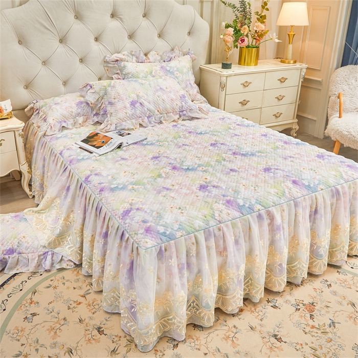 91家纺网 家纺一手货源 找家纺 宜凡家纺 2026新款莱赛尔印花夹棉单床裙床裙三件套 鸢尾幽梦