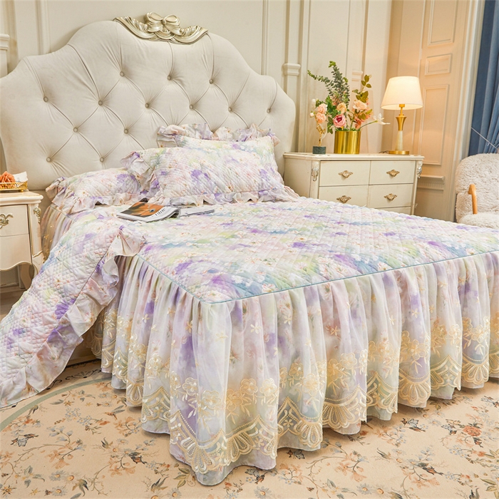 91家纺网 家纺一手货源 找家纺 宜凡家纺 2026新款莱赛尔印花夹棉单床裙床裙三件套 鸢尾幽梦