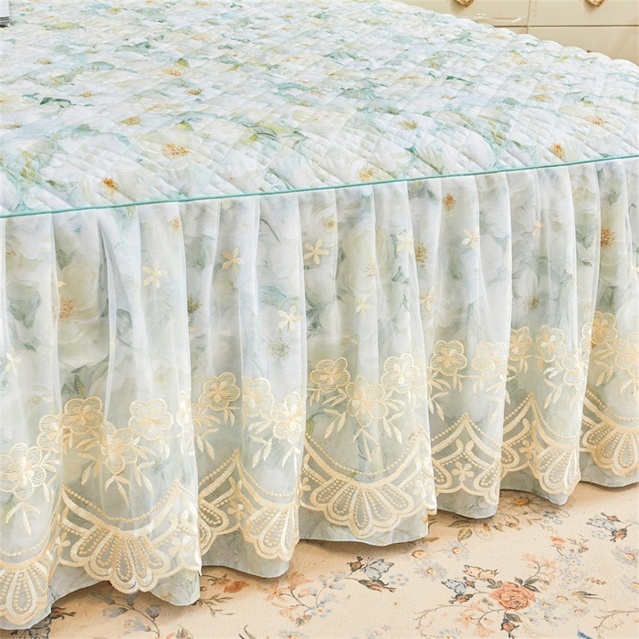 91家纺网 家纺一手货源 找家纺 宜凡家纺 2026新款莱赛尔印花夹棉单床裙床裙三件套 栀子花年