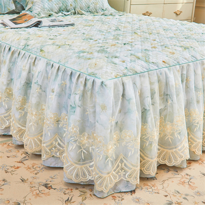 91家纺网 家纺一手货源 找家纺 宜凡家纺 2026新款莱赛尔印花夹棉单床裙床裙三件套 栀子花年