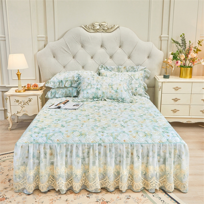 宜凡家纺 2026新款莱赛尔印花夹棉单床裙床裙三件套 栀子花年