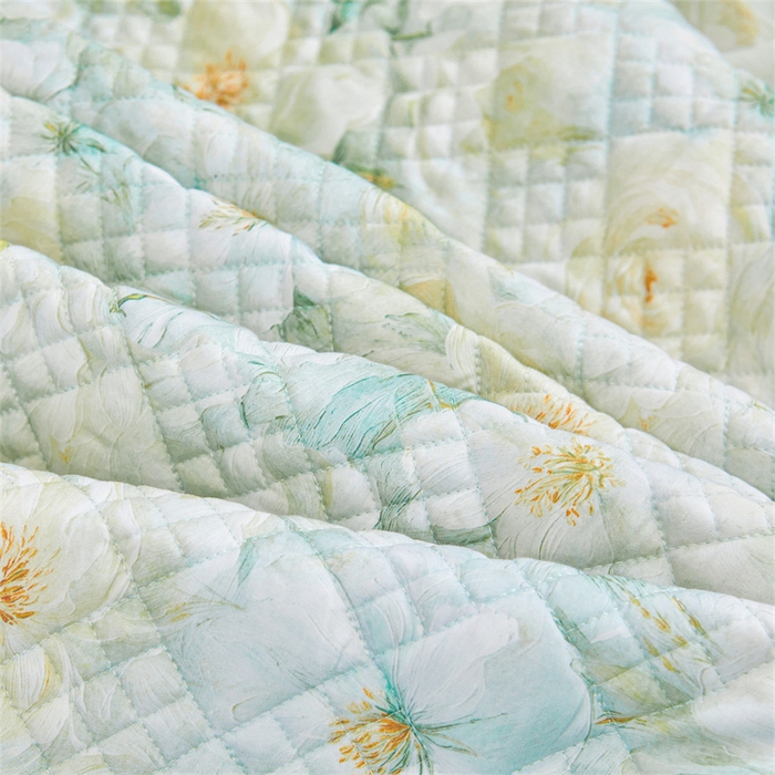 91家纺网 家纺一手货源 找家纺 宜凡家纺 2026新款莱赛尔印花夹棉单床裙床裙三件套 栀子花年