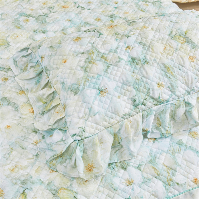 91家纺网 家纺一手货源 找家纺 宜凡家纺 2026新款莱赛尔印花夹棉单床裙床裙三件套 栀子花年