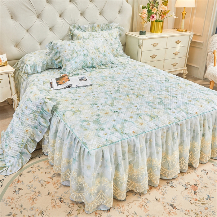 91家纺网 家纺一手货源 找家纺 宜凡家纺 2026新款莱赛尔印花夹棉单床裙床裙三件套 栀子花年