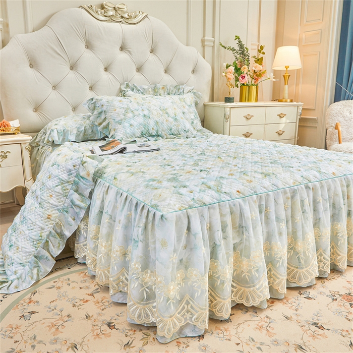 91家纺网 家纺一手货源 找家纺 宜凡家纺 2026新款莱赛尔印花夹棉单床裙床裙三件套 栀子花年