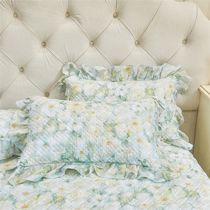 91家纺网 家纺一手货源 找家纺 宜凡家纺 2026新款莱赛尔印花夹棉单床裙床裙三件套 栀子花年