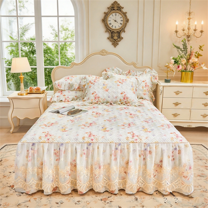 91家纺网 家纺一手货源 找家纺 （总）宜凡家纺 2026新款莱赛尔印花夹棉单床裙床裙三件套