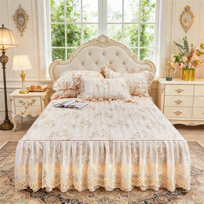 91家纺网 家纺一手货源 找家纺 （总）宜凡家纺 2026新款莱赛尔印花夹棉单床裙床裙三件套