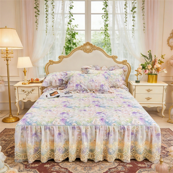 91家纺网 家纺一手货源 找家纺 （总）宜凡家纺 2026新款莱赛尔印花夹棉单床裙床裙三件套