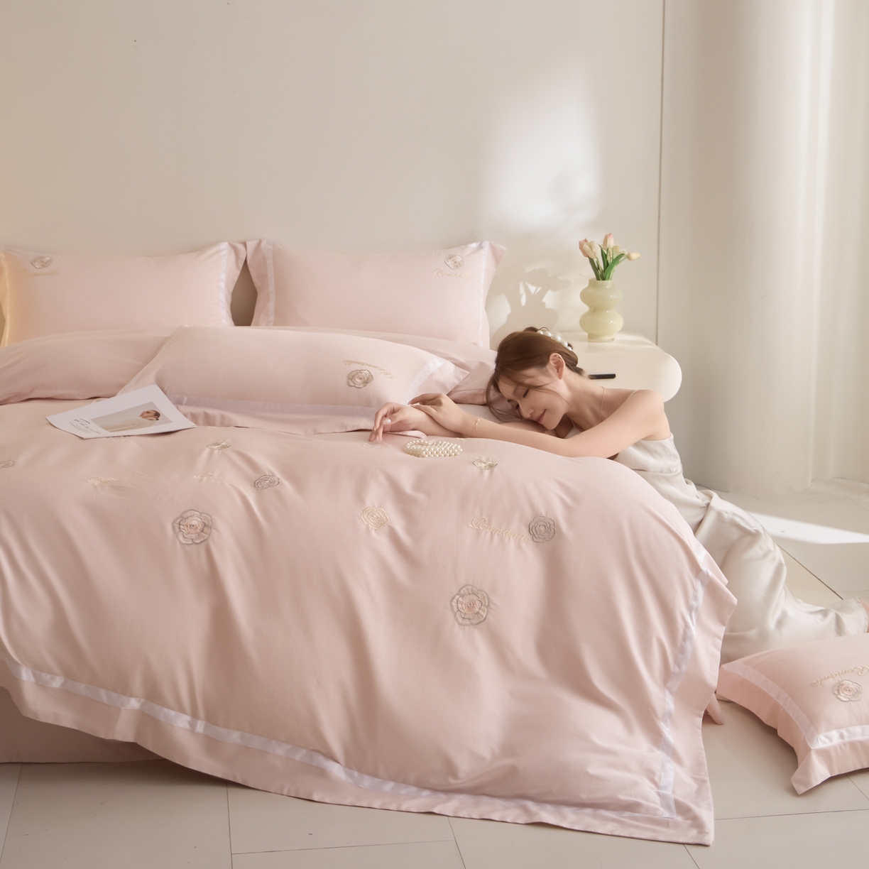 91家纺网 家纺一手货源 找家纺 （总）新方向 【控价 提供买家秀】2026新款刺绣50s双股全棉贡缎长绒棉四件套-半夏（控价 标准338元 加大358元）