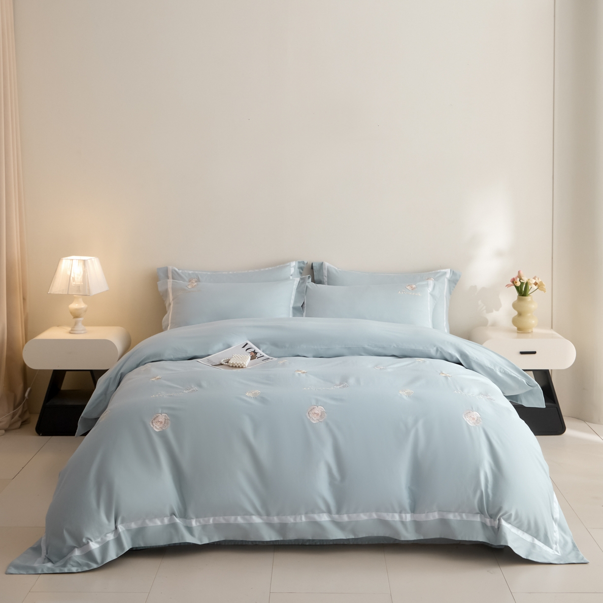 新方向 【控价 提供买家秀】2026新款刺绣50s双股全棉贡缎长绒棉四件套-半夏（控价 标准338元 加大358元） 半夏-星月蓝