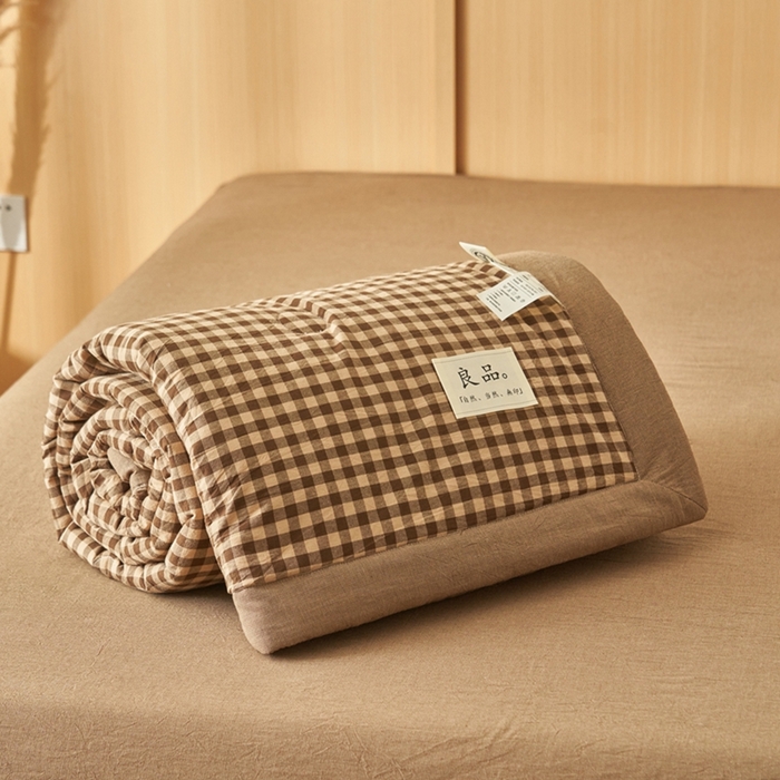 91家纺网 家纺一手货源 找家纺 简如 2026新款全棉纯棉色织水洗棉棉花空调被夏凉被 芸素-咖