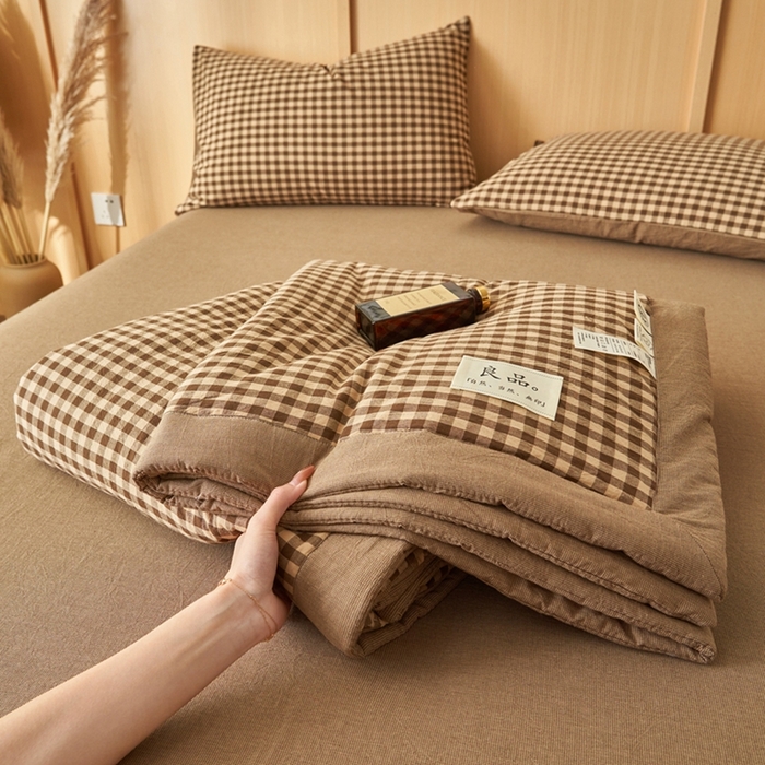 91家纺网 家纺一手货源 找家纺 简如 2026新款全棉纯棉色织水洗棉棉花空调被夏凉被 芸素-咖