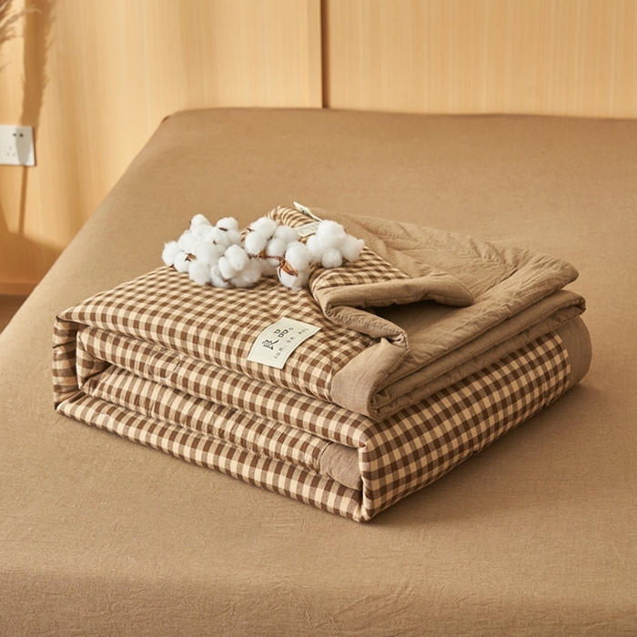 91家纺网 家纺一手货源 找家纺 简如 2026新款全棉纯棉色织水洗棉棉花空调被夏凉被 芸素-咖