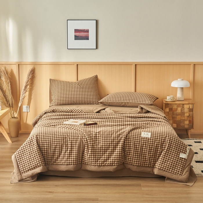 91家纺网 家纺一手货源 找家纺 简如 2026新款全棉纯棉色织水洗棉棉花空调被夏凉被 芸素-咖